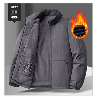保暖爸爸装 立领夹克加绒厚款 中年外套柔软 加绒夹克男棉衣工装 冬季