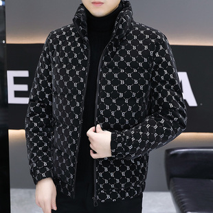 短款 千鸟格网格子立领棉衣男青年时尚 棉服外套商务休闲帅 厚款 冬装