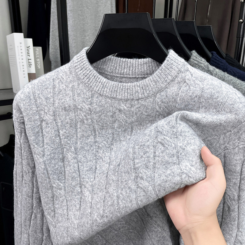 雅鹿柔软绵羊毛衫2025男毛衣圆领保暖内搭打底针织衫休闲商务休闲