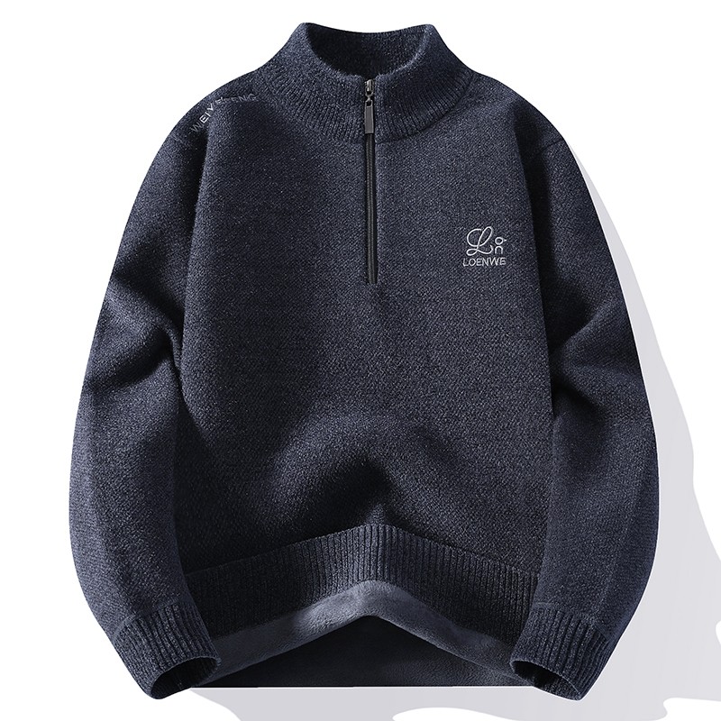 雅鹿不起球柔软加厚一体绒拉链立领毛衣男保暖内搭打底针织衫修身