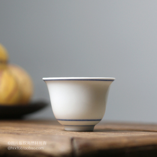 景德镇青花杯手工品茗杯 手绘双线 花神茶杯 潮州若深杯功夫茶杯