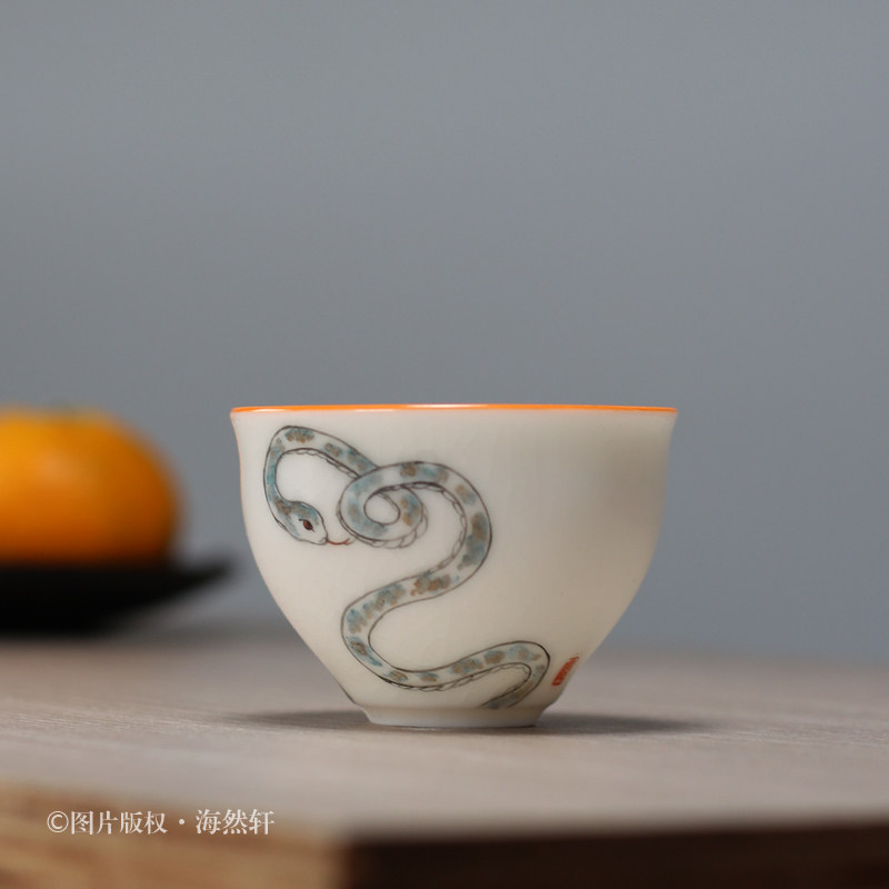 复古白玉汝窑手绘十二生肖茶杯 花蛇品茗杯开片汝瓷陶瓷功夫茶具,餐饮具,茶杯,淘宝优惠券,粉丝福利购,淘宝优惠卷