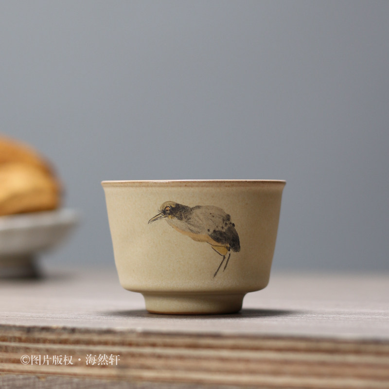 八大山人风手绘鸬鹚粉引茶杯单杯个人专用品茗杯复古陶茶具陶瓷,餐饮具,茶杯,淘宝优惠券,粉丝福利购,淘宝优惠卷