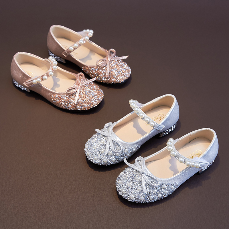 珍珠水晶小女孩兒童公主鞋