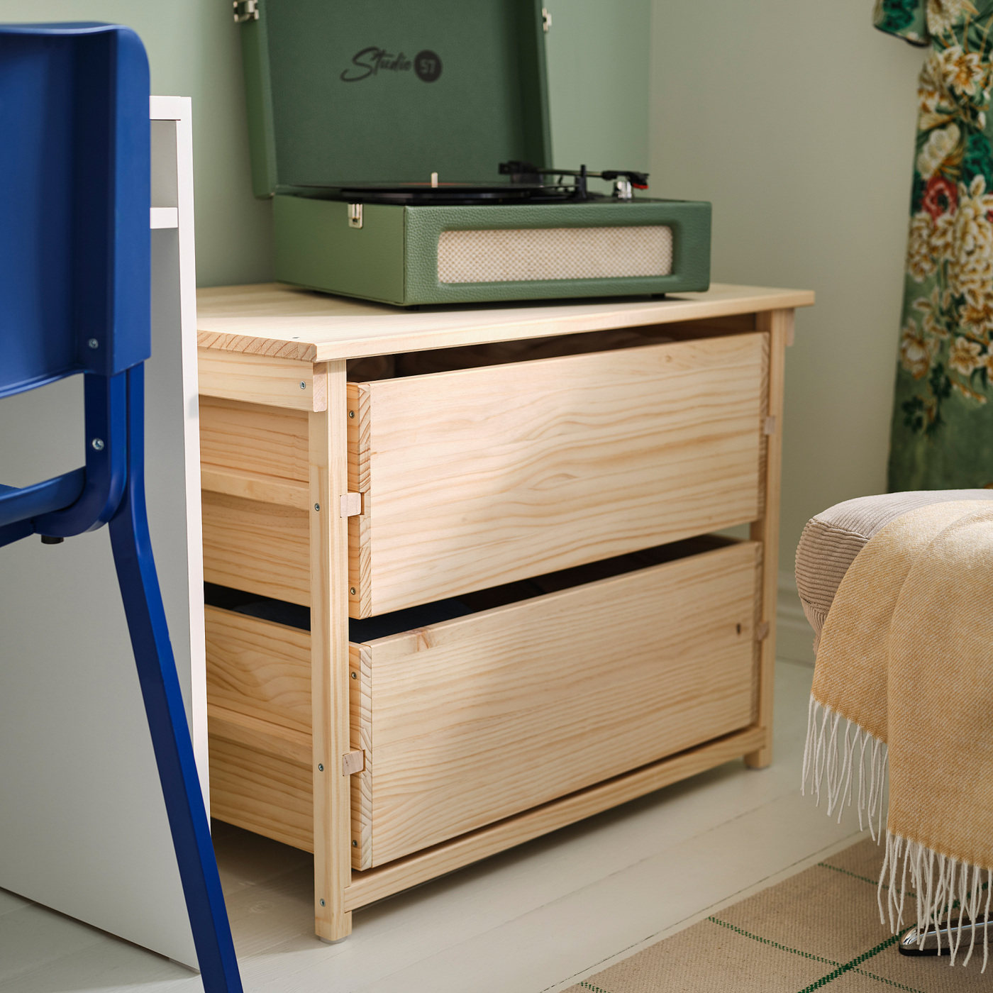 IKEA宜家代购克诺伦两斗抽屉柜松木76x48x55厘米家用收纳柜床头柜