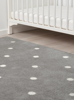 宜家代购莱恩儿童灰色地毯白圆点灰色防滑垫地垫133x160厘米