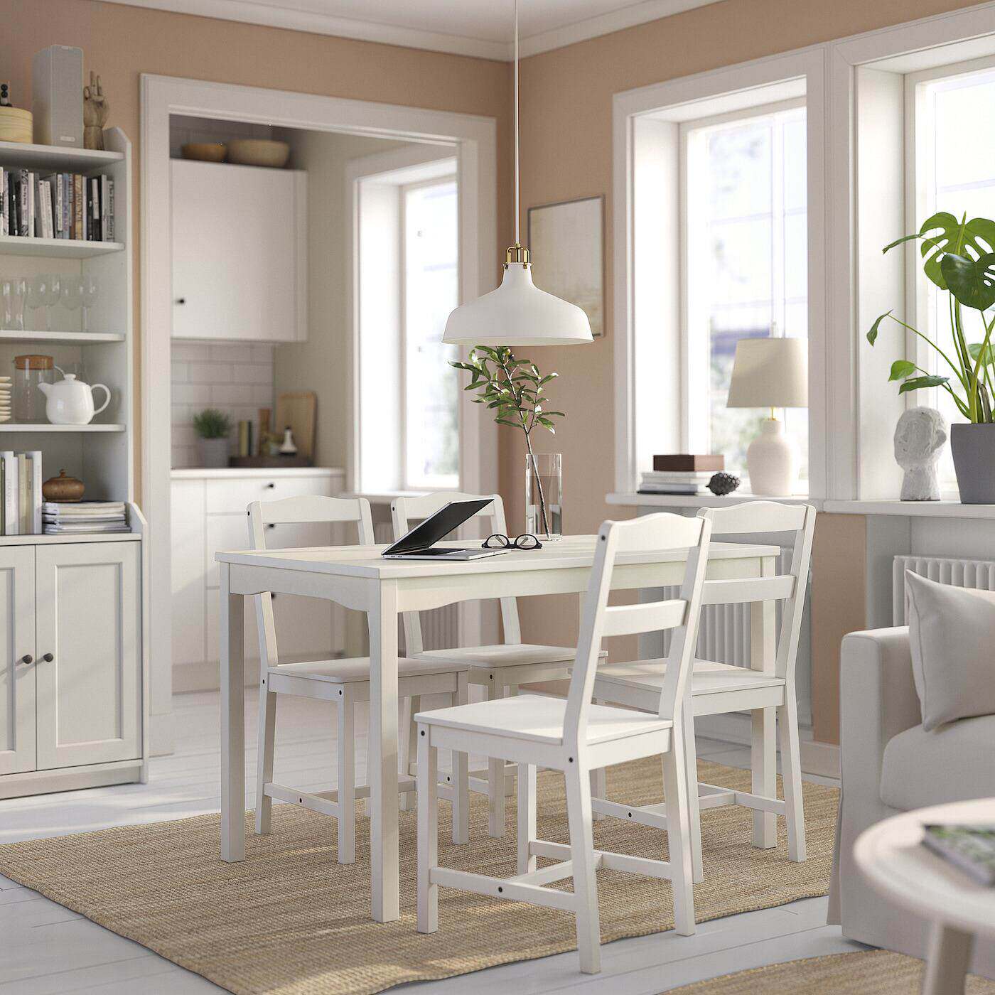 IKEA宜家代购豪嘉一桌四椅白色118x74厘米家用简约现代餐桌椅组合