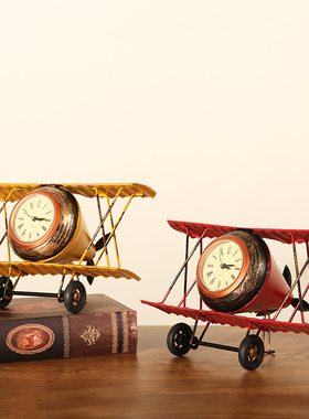 欧式复古怀旧铁艺飞机时钟装饰