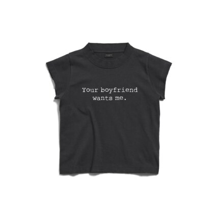 False Inception洗水灰标语baby tee辣妹正肩修身显瘦女短款上衣