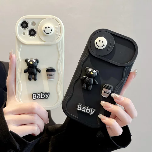 笑脸暴力熊适用iPhone15PRO手机壳波浪推窗苹果16保护套13软壳78p