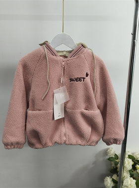 A3952任3件包邮外贸韩版儿童连帽毛绒外套加绒加厚甜美女童上衣
