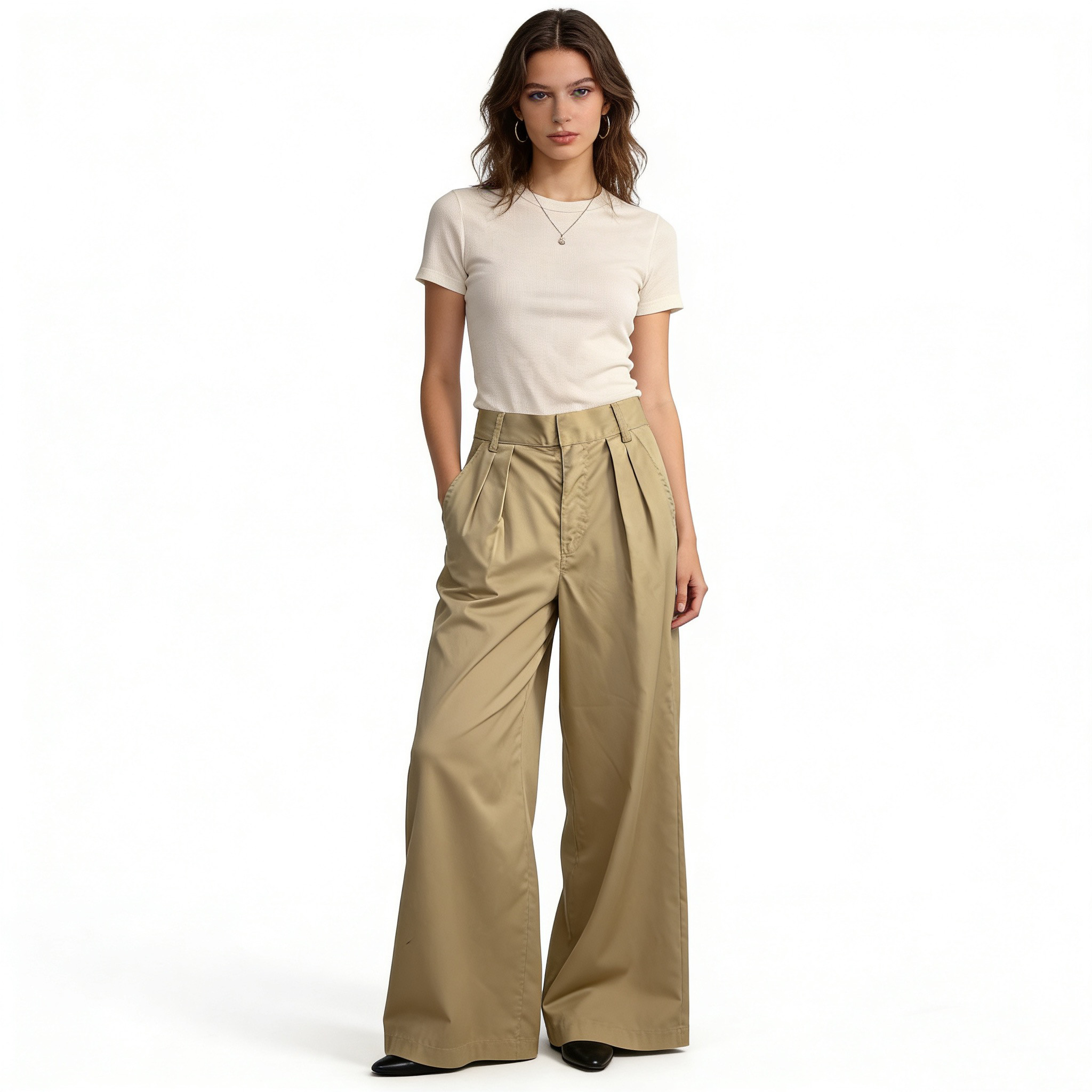 G7738外贸日单女装休闲裤新款半松紧腰宽松松弛感阔腿裤长裤,女装/女士精品,休闲裤,淘宝优惠券,粉丝福利购,淘宝优惠卷