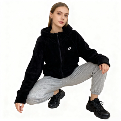 FF5236任3件包邮外贸欧美女士毛绒外套新款连帽宽松摇粒绒上衣