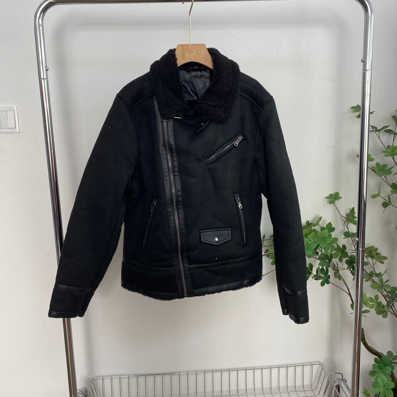 J651任三件包邮外贸欧美女装皮毛一体外套冬款翻领加绒保暖上衣