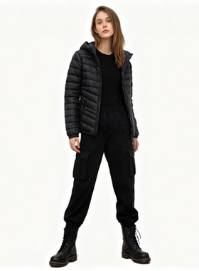 G4630任3件包邮外贸欧美女士立领连帽棉衣新款拼色两面穿棉服