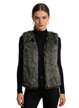 C4869外贸欧美单时尚毛绒马甲冬季新款V领加厚气质通勤风百搭坎肩