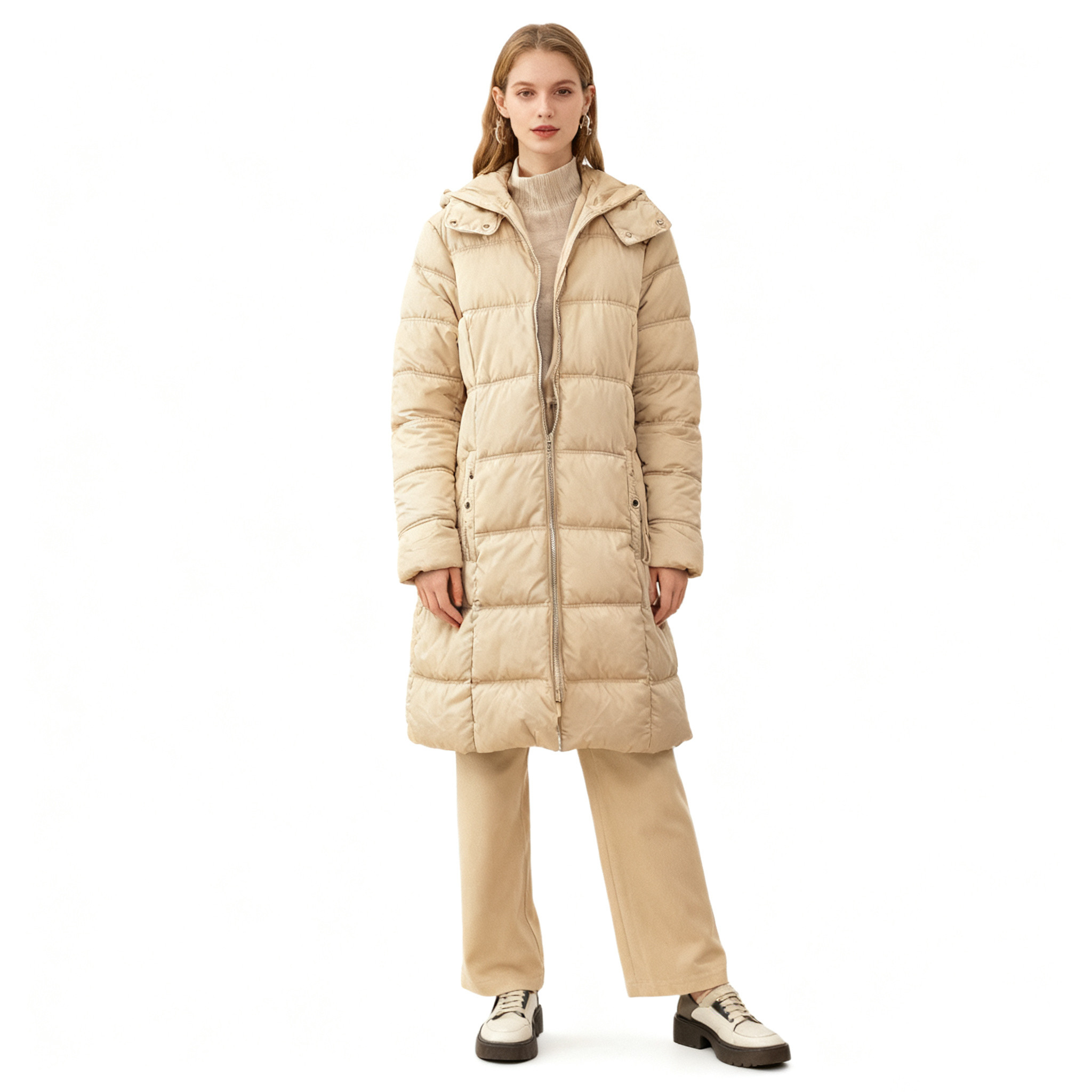 F4963任3件包邮外贸欧美单女装长款棉衣冬款立领连帽修身百搭棉服