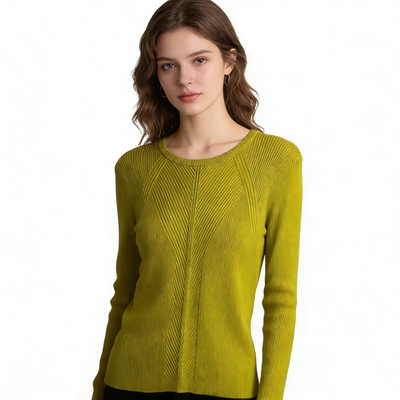 B7946外贸欧美女士修身显瘦针织衫新款圆领套头纯色弹力打底线衫