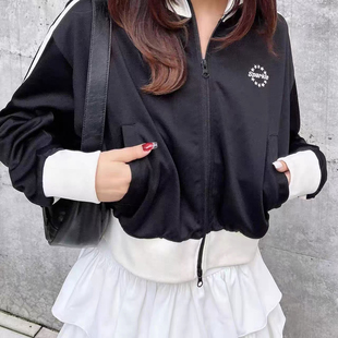 外套立领拼色宽松上衣 外贸日单学院风女生短款 CC9652任3件 包邮