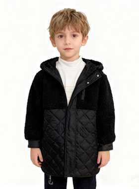 A2059任3件包邮外贸儿童棉衣新款翻领无帽羊羔绒拼棉中大童棉服