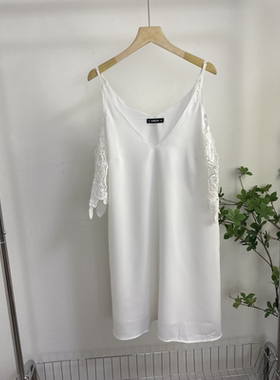 EE3158任3件包邮外贸欧美女士连衣裙V领露肩蕾丝花边拼接吊带裙