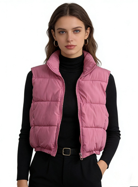 A0017外贸欧美单女士棉马夹新款立领拉链无袖坎肩百搭时尚马甲