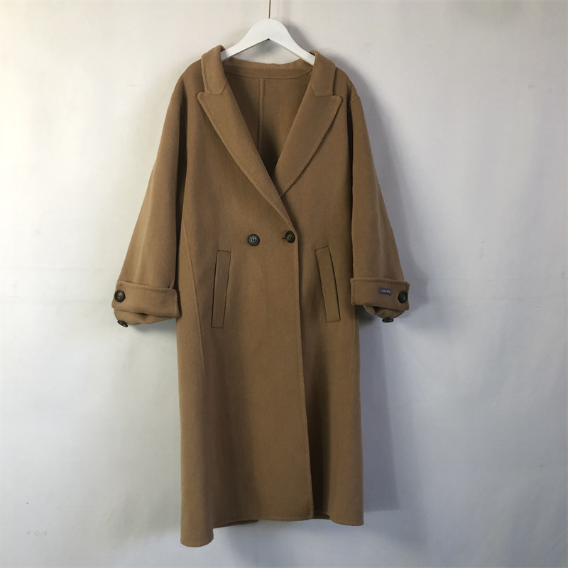 任3件包邮外贸气质羊毛大衣冬季新款翻领长款过膝通勤风呢外套女