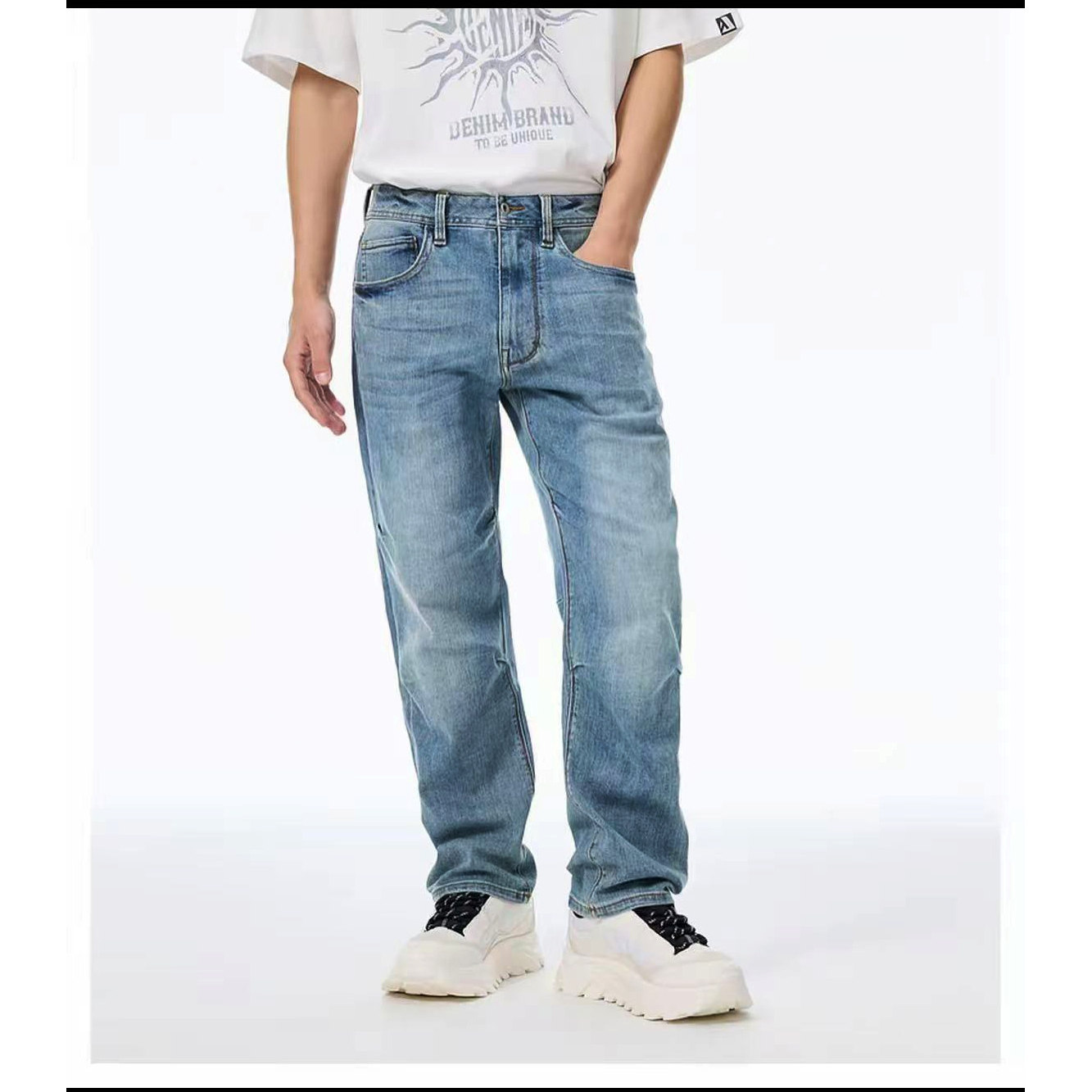 ABLE JEANS男士牛仔裤春夏立体滑板直筒宽松水洗休闲百搭长裤男裤