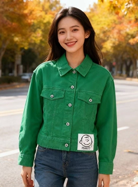 史迪奇联名ABLE JEANS女士牛仔夹克春秋立体宽松复古彩牛上衣外套