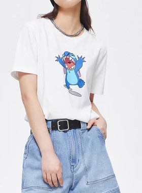 ABLE JEANS男士短袖体恤春夏新品白色圆领史迪奇联名宽松印花半袖