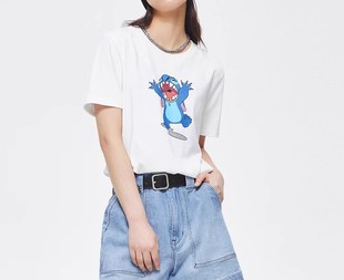 白色圆领史迪奇联名宽松印花半袖 ABLE 体恤春夏新品 短袖 JEANS男士