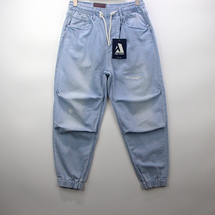 ABLE JEANS男士牛仔裤夏季薄款立体宽松滑板裤束脚休闲运动裤男裤