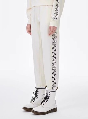 夏季新款ABLE JEANS针织白色休闲裤全棉松紧腰高腰宽松运动裤卫裤