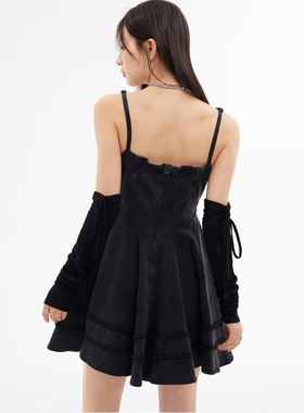 ABLE JEANS女连衣裙夏季吊带黑色弹力显瘦太阳裙连身收腰裙914036