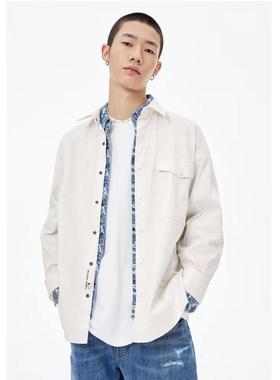 25春季新品ABLE JEANS男士衬衫白色长袖宽松衬衣休闲青年时尚上衣
