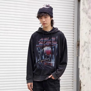 ABLE 灰牛立体宽松复古机车印花休闲厚外套 JEANS男女卫衣秋冬新品