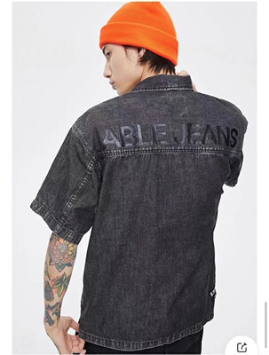 ABLEJEANS牛仔衬衫短袖黑牛衬衣