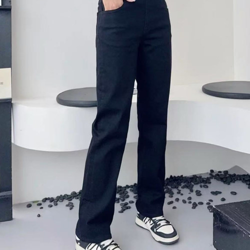 ABLE直筒裤水洗黑牛女休闲长裤