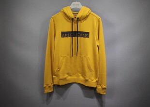 春秋新款男士卫衣纯棉针织女卫衣连帽套头毛圈布黄色修身版上衣