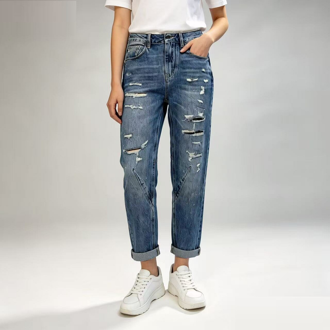ABLEJEANS女士破洞牛仔裤春夏