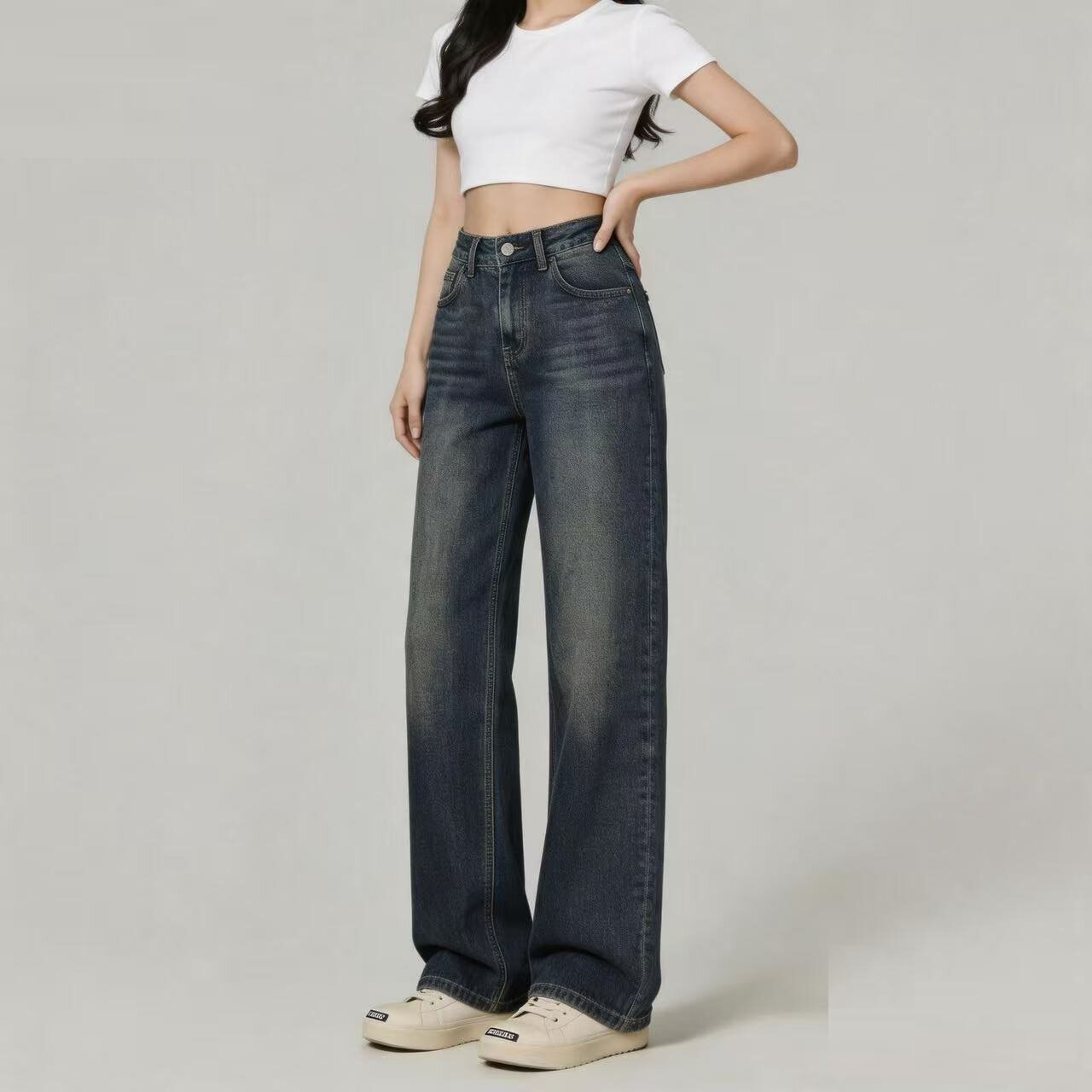ABLEJEANS大直筒长裤女牛仔裤