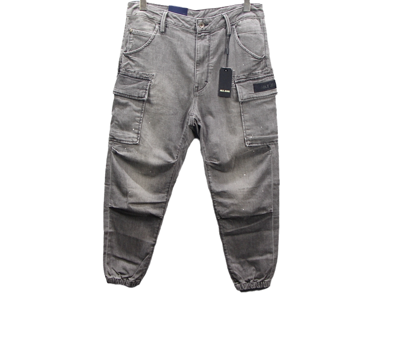 新款ABLE JEANS男士牛仔裤春秋灰牛立体弹力工装多口袋宽松休闲裤