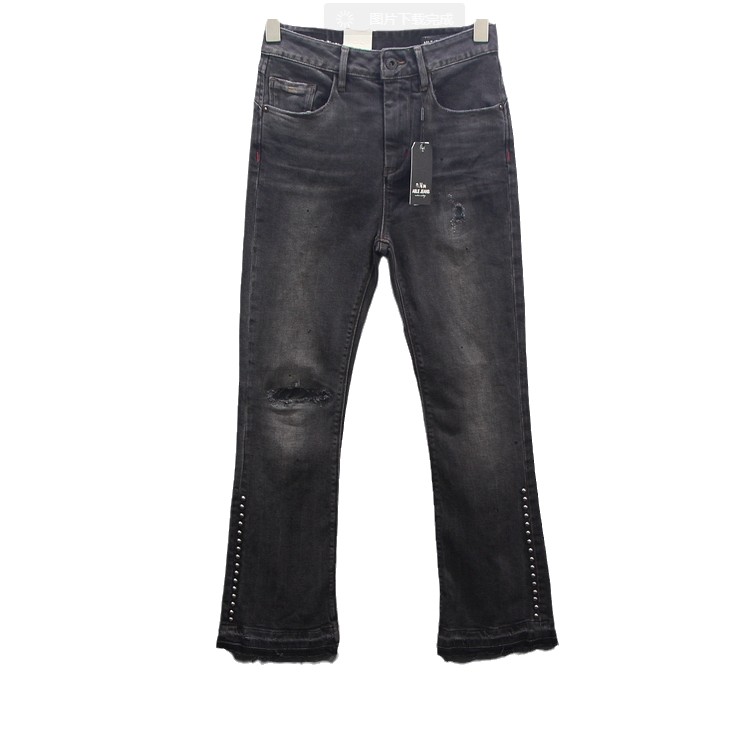 able jeans女士牛仔裤立体高腰黑牛弹力水洗百搭破洞微喇显瘦九分