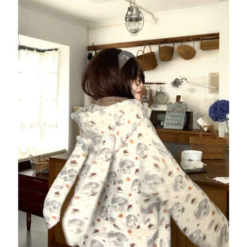 可爱兔耳朵羊羔绒外套女棉衣棉服