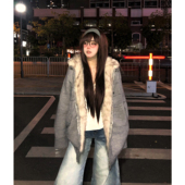 TUDOU土豆猫复古加绒座山雕棉服外套女2025新款 冬季 加厚夹克棉衣