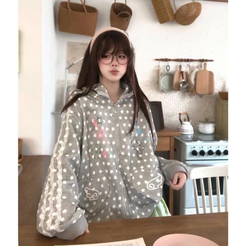土豆猫韩系满印连帽卫衣外套女