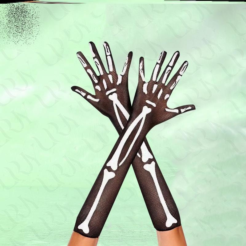 女士丝袜手套圣诞节装扮舞会集会骨架骷髅袜夜光骨头连裤袜手套活
