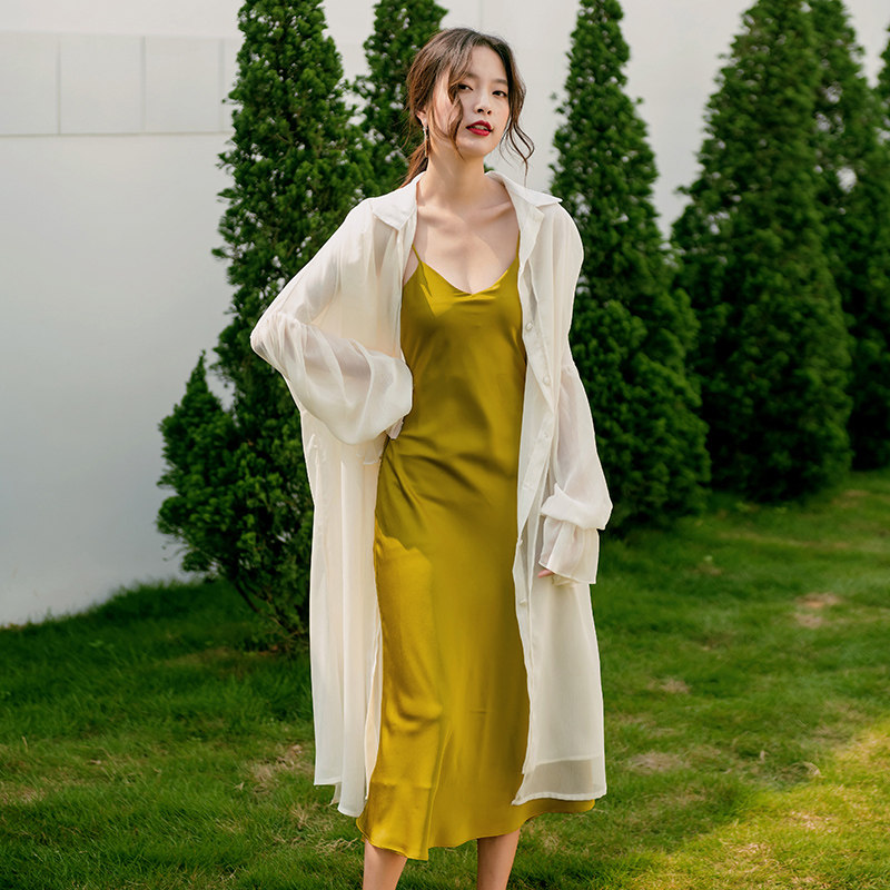 很仙的防晒衣洋气女夏薄款灯笼袖雪纺防晒衫度假长袖长款开衫外套