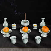 香炉套装 青瓷佛具小号供奉家用观音财神插香炉花瓶果盘供水杯摆件