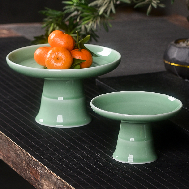 蝉逸匠心青瓷高脚供奉果盘